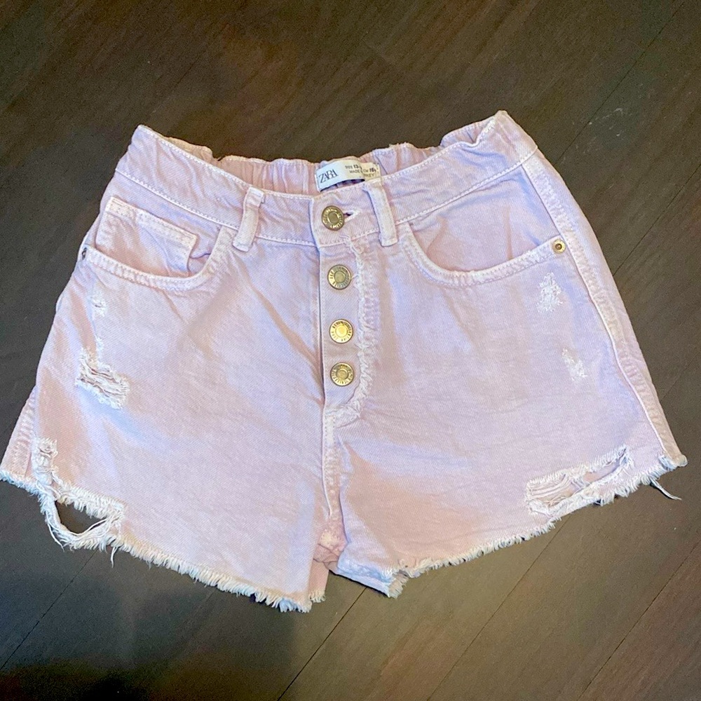 Zara Pink Distressed lilac Denim Jean Shorts